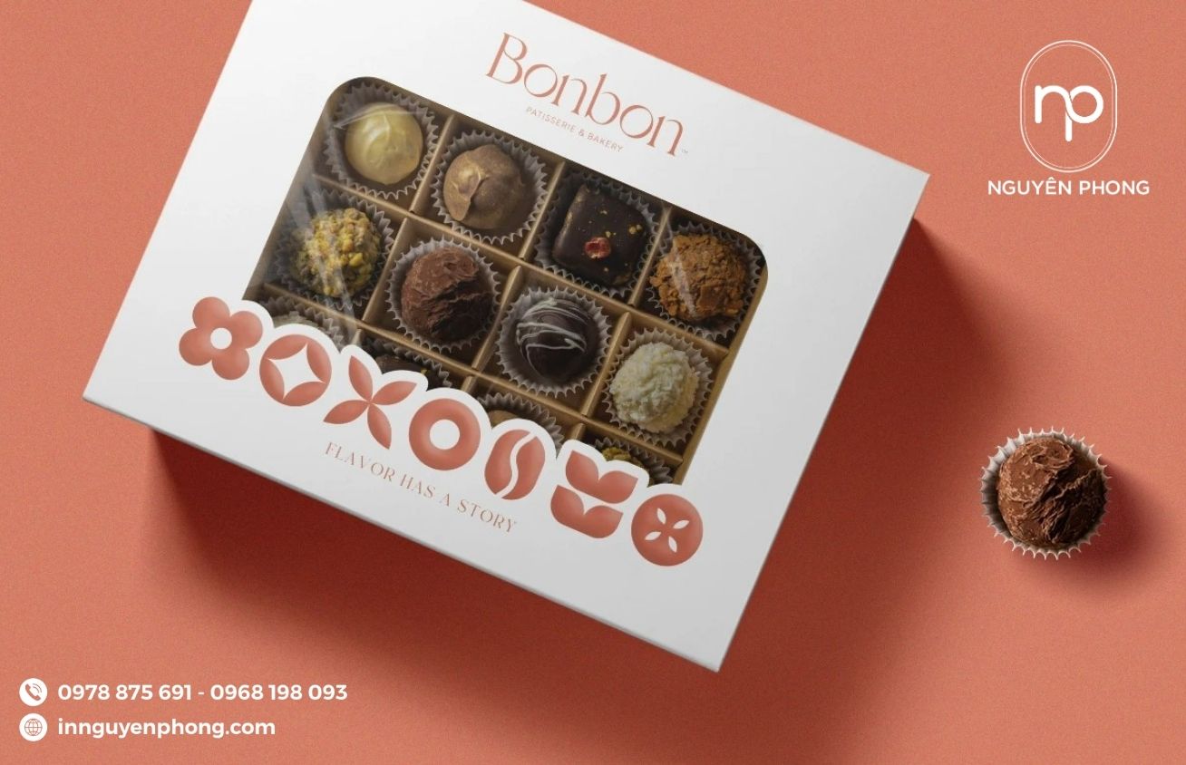 Mẫu hộp đựng bánh donut cán màng mica